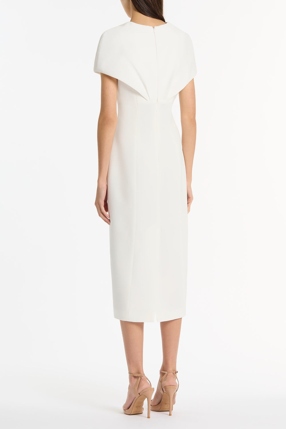 Carla Zampatti Crepe Front Tuck Midi Dress (White)