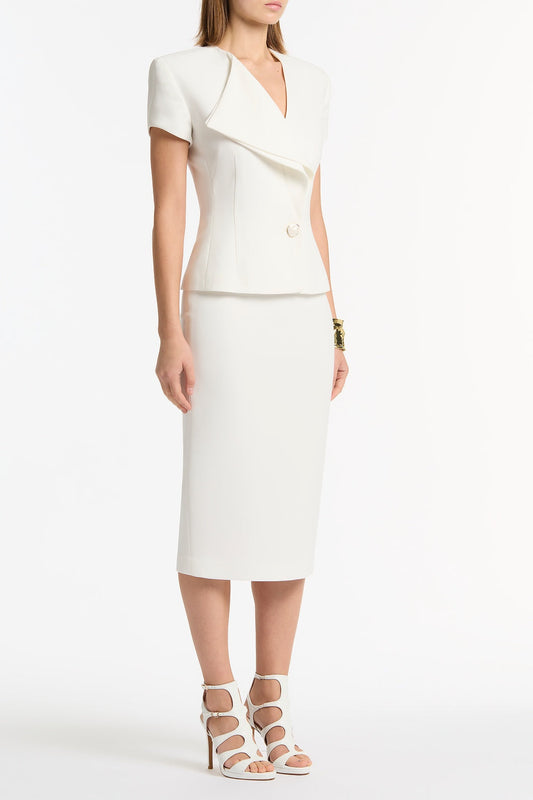 Carla Zampatti Crepe Midi Pencil Skirt (White)