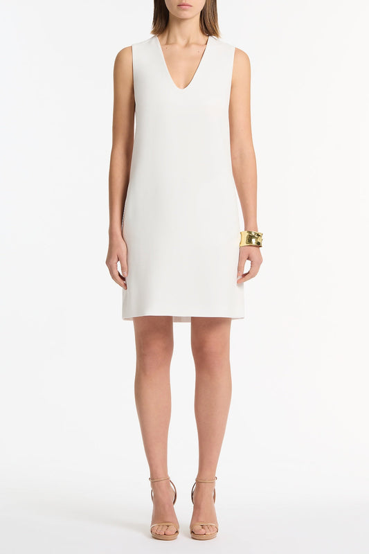 Image of Dresses. Product name - White Crepe Scoop Neck Shift Dress in White colour by brand - Carla Zampatti