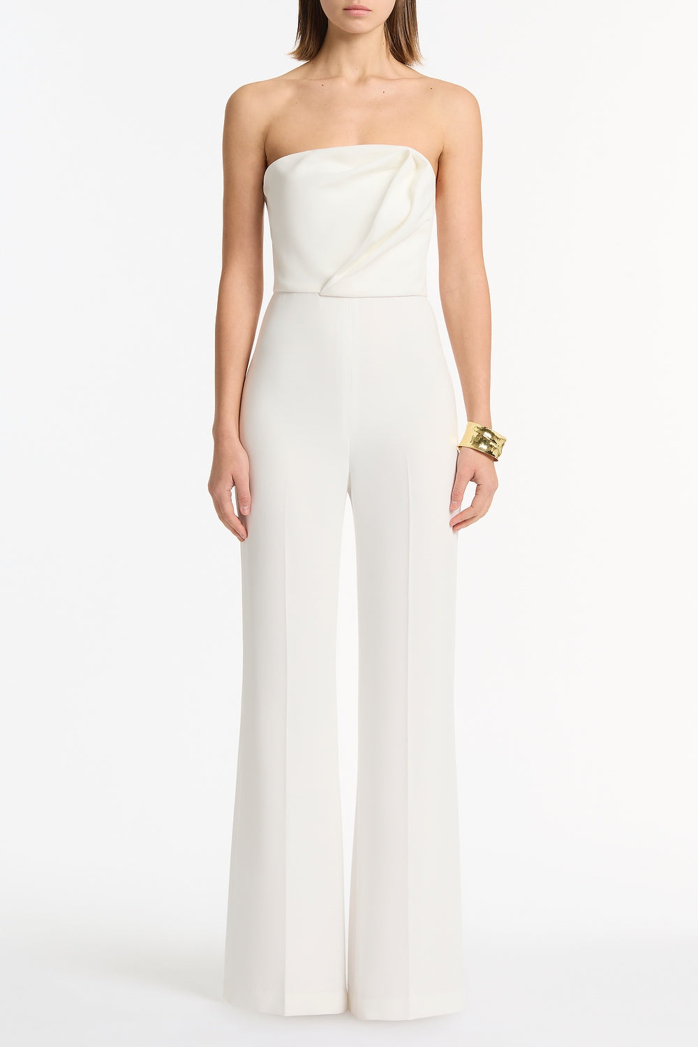 Image of Bodysuits. Product name - White Crepe Sculptural Jumpsuit in White colour by brand - Carla Zampatti