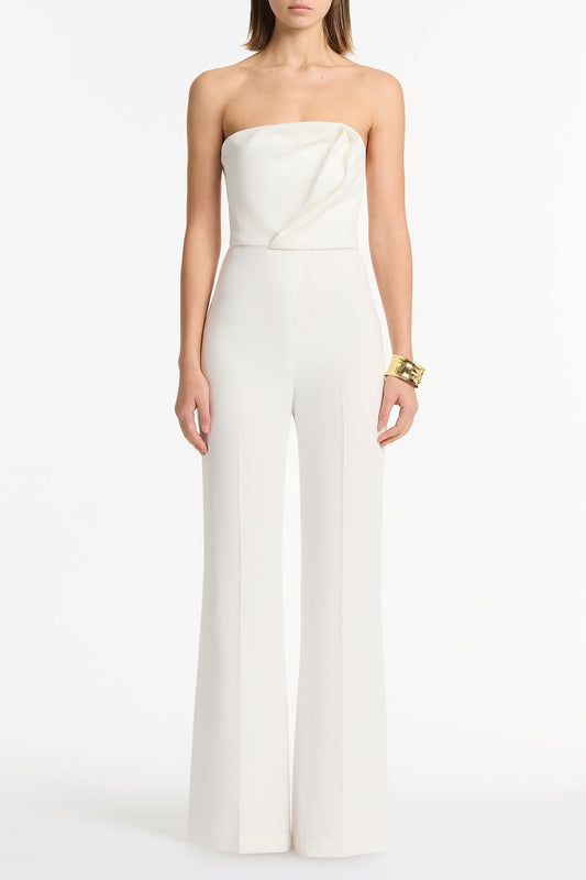 Image of Bodysuits. Product name - White Crepe Sculptural Jumpsuit in White colour by brand - Carla Zampatti