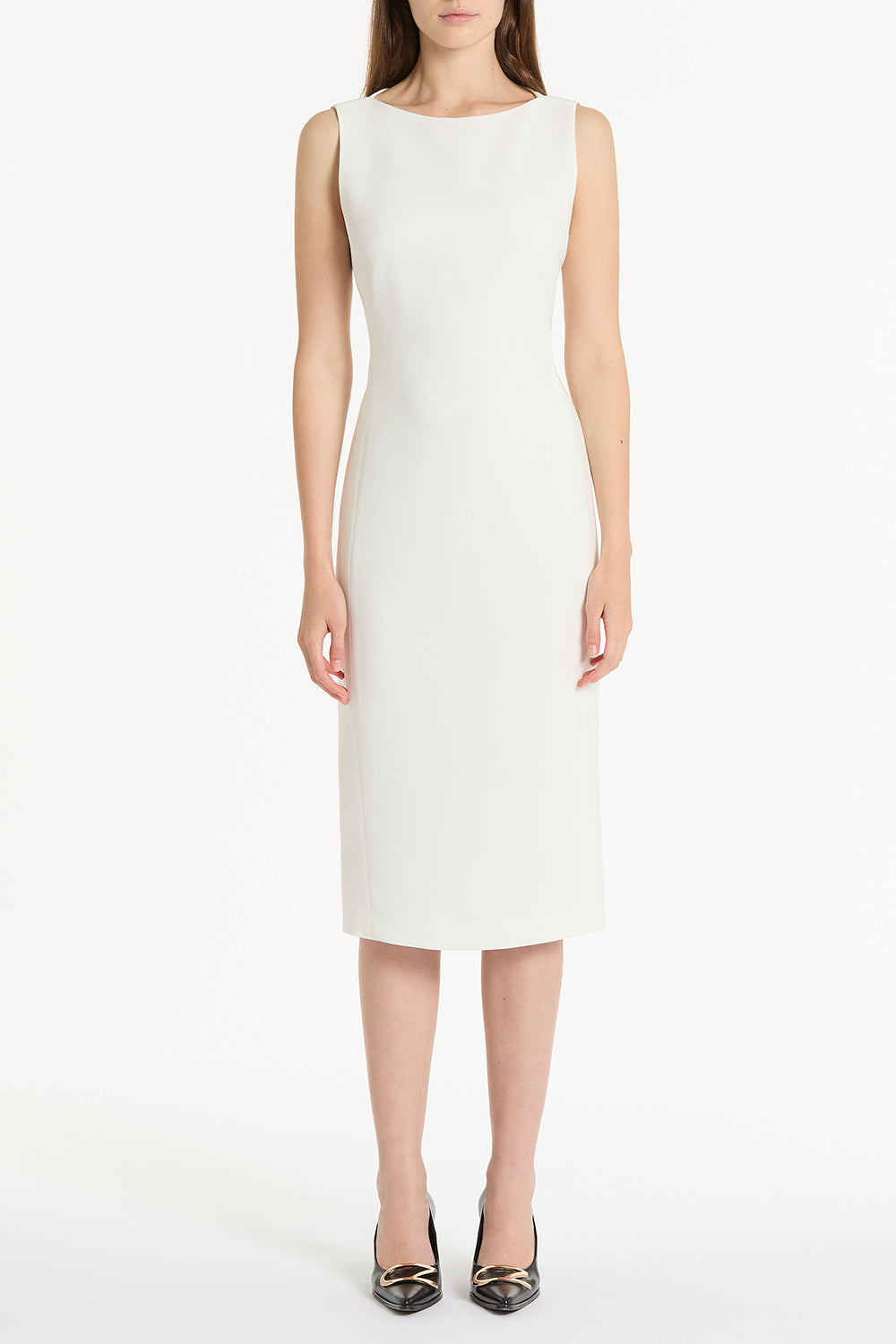 Image of Dresses. Product name - White Crepe Sheath Dress in White colour by brand - Carla Zampatti