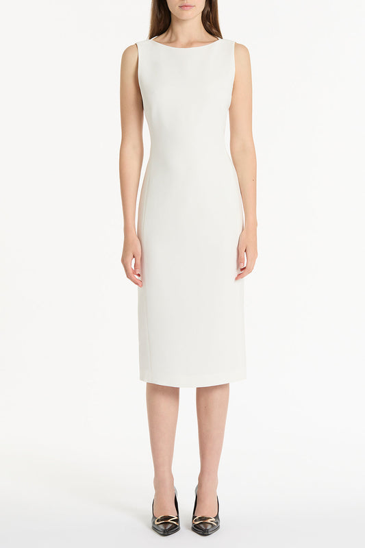Image of Dresses. Product name - White Crepe Sheath Dress in White colour by brand - Carla Zampatti
