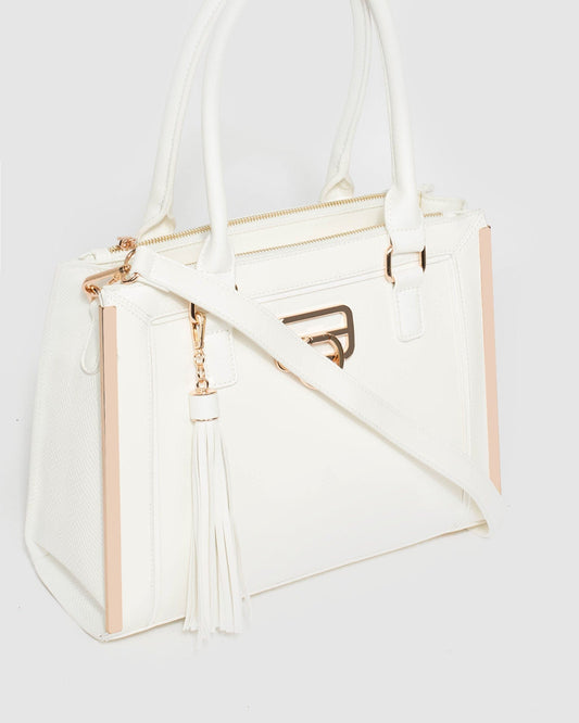 Image of Tote Bags. Productname: Colette White Fabiana Tassel Tech Tote Bag in White colour by brand - Colette