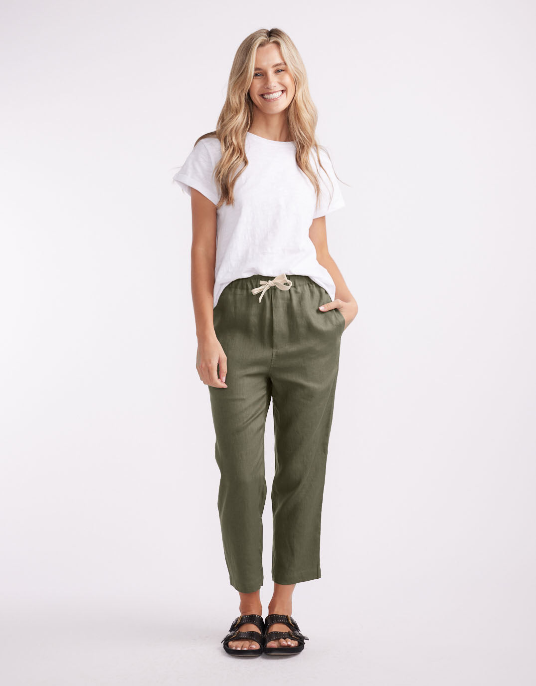 White by FTL Abigail Linen Pant (Khaki)