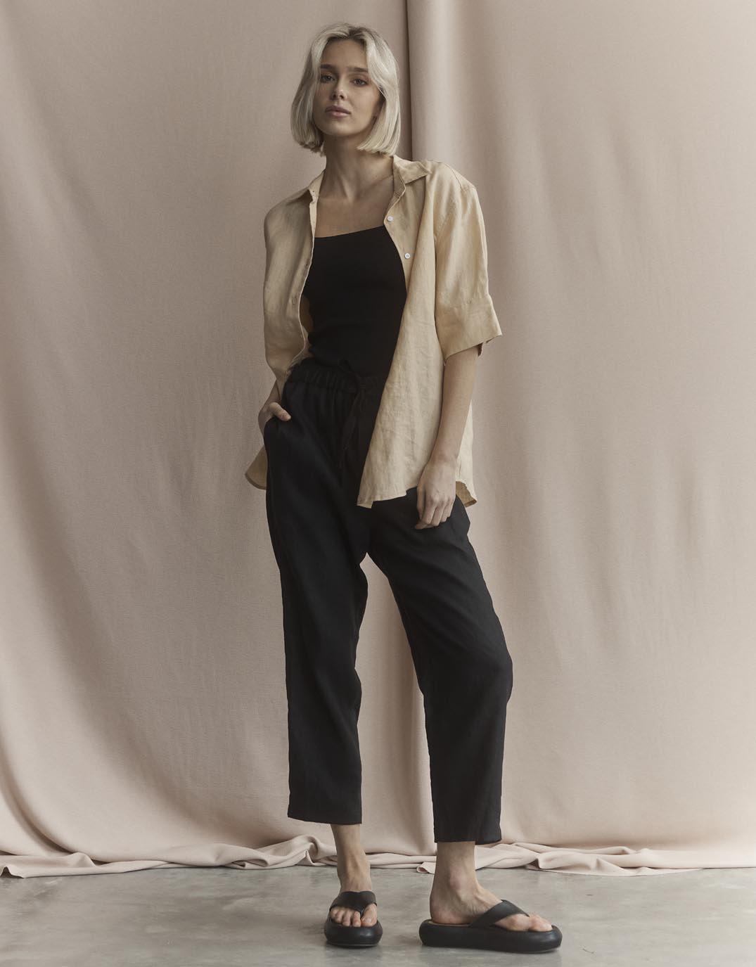 White by FTL Abigail Linen Pant (Black)