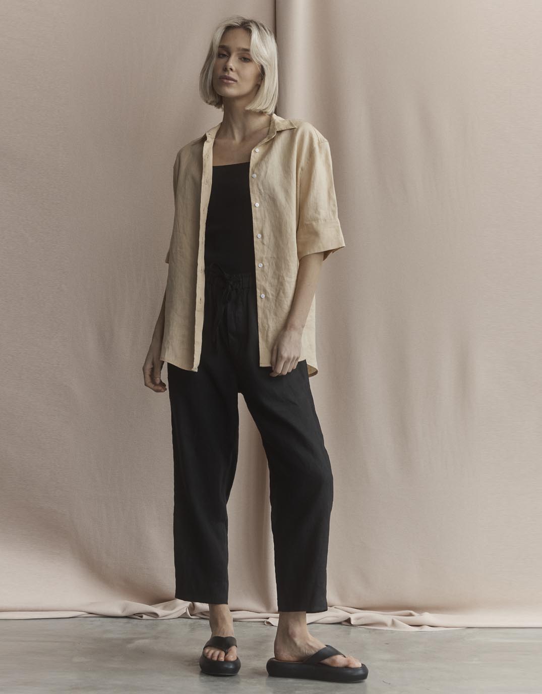 White by FTL Abigail Linen Pant (Black)
