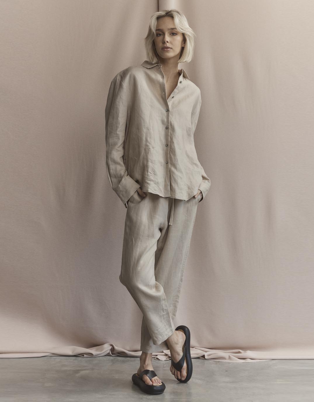 Abigail Linen Pant - (Oatmeal)