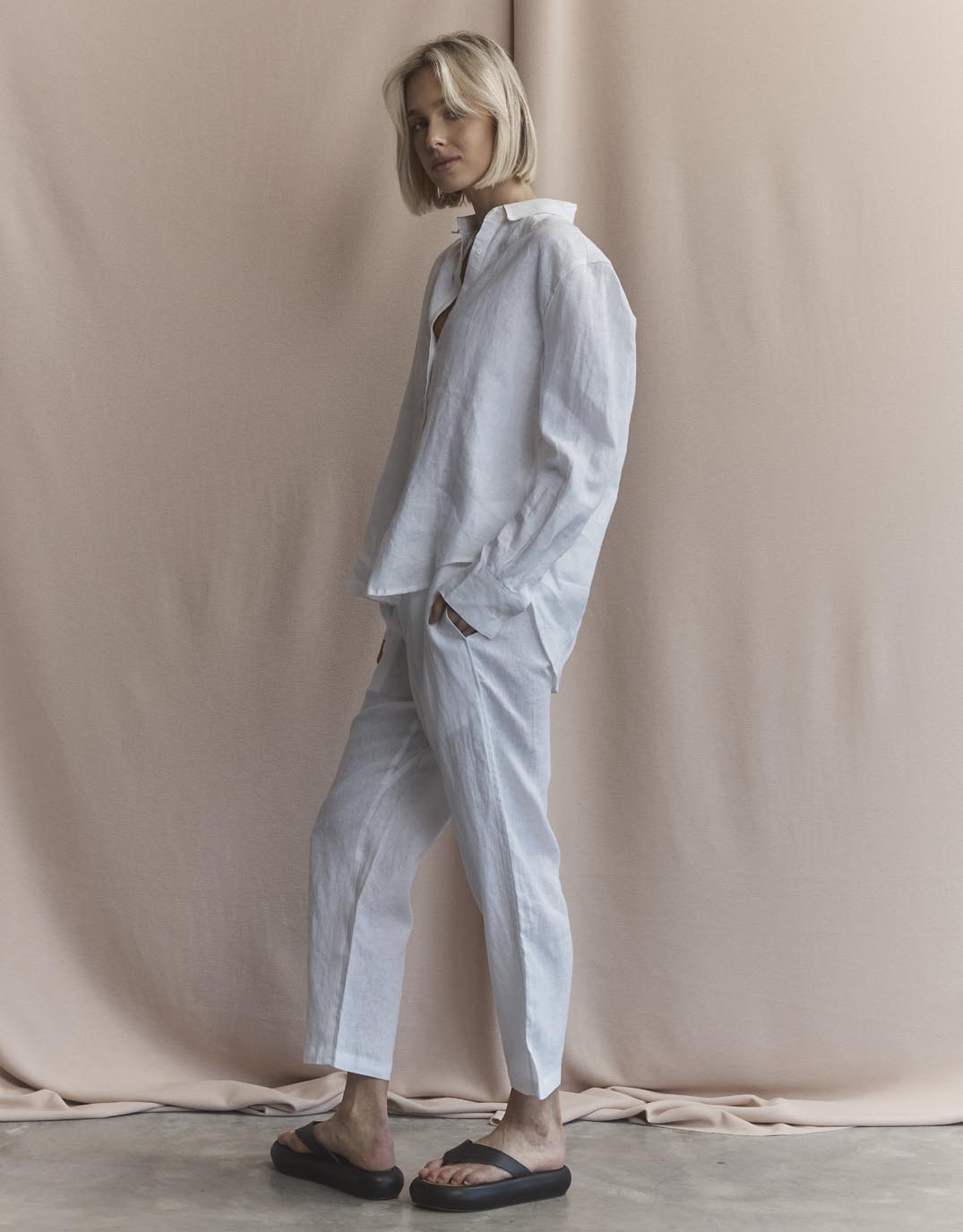 by FTL Abigail Linen Pant White (White)