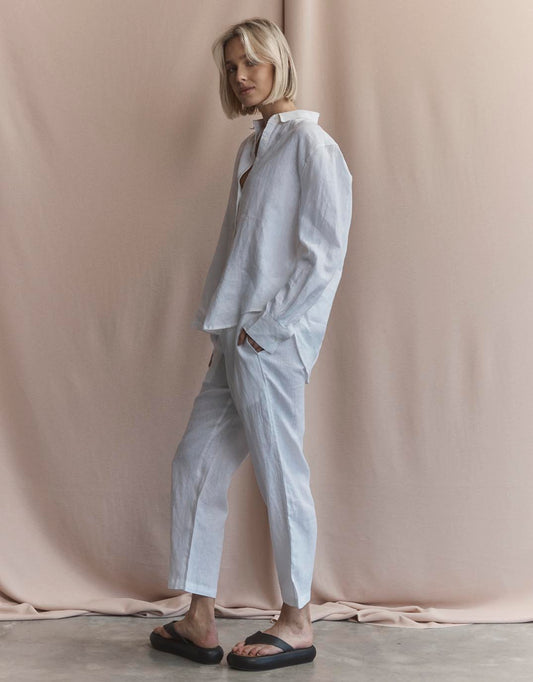 Abigail Linen Pant - (White)
