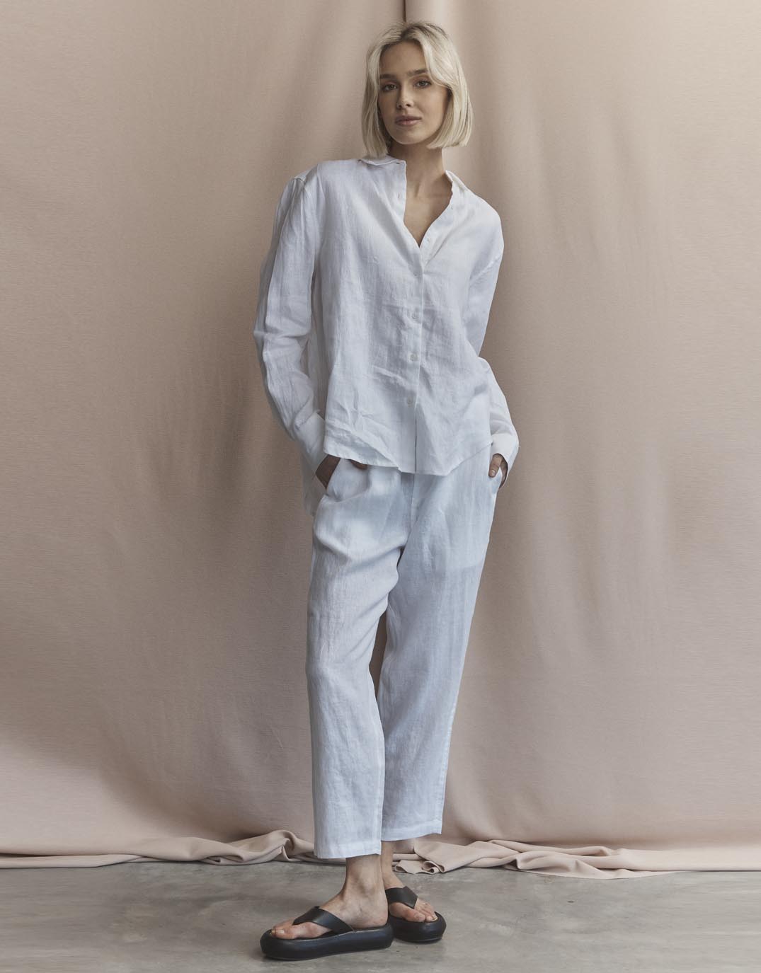 by FTL Abigail Linen Pant White (White)