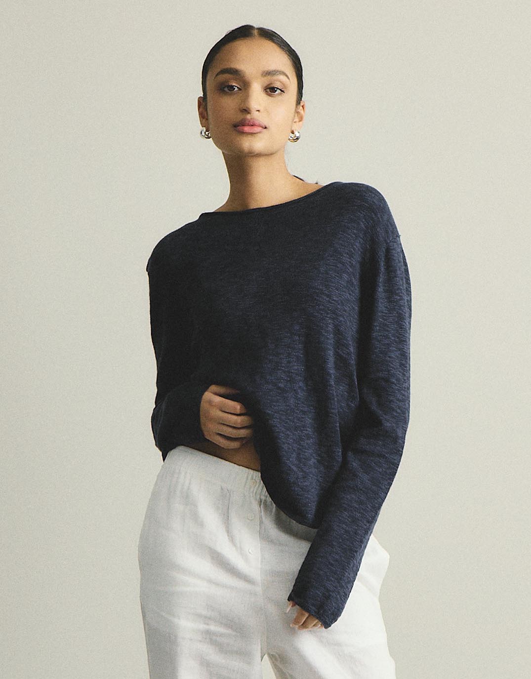 White by FTL Harper Sweater (Navy)