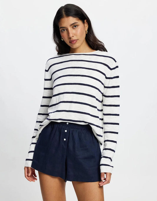 Image of a model wearing Tops. Productname: Happer Sweater - in Stripe colour by brand - White by FTL
