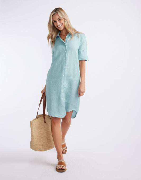 Hettie Linen Shirt Dress - (Sage)