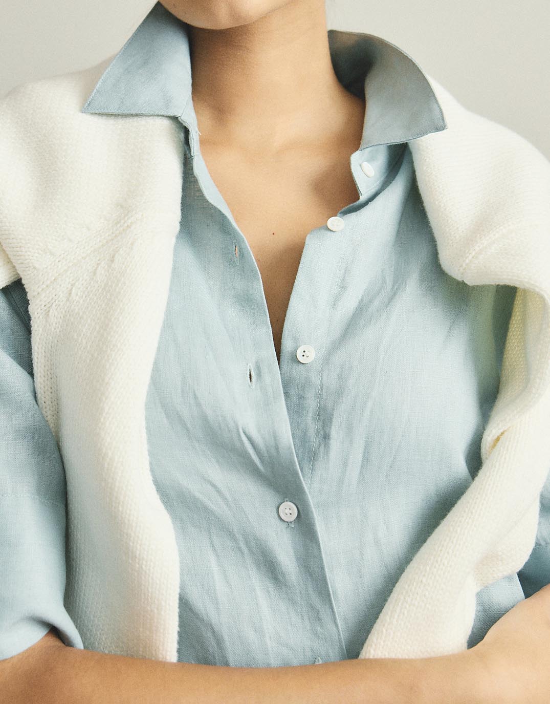 White by FTL Hettie Linen Shirt Dress (Sage)