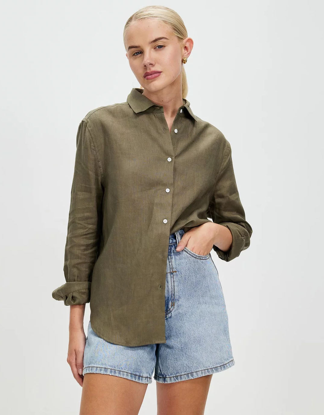 White by FTL Katie Linen Shirt (Khaki)
