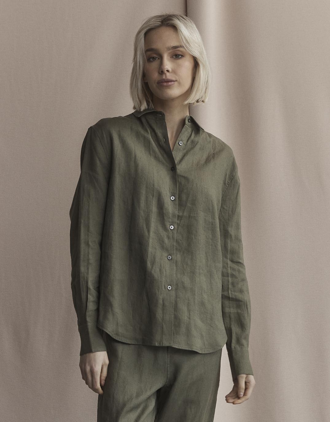 White by FTL Katie Linen Shirt (Khaki)