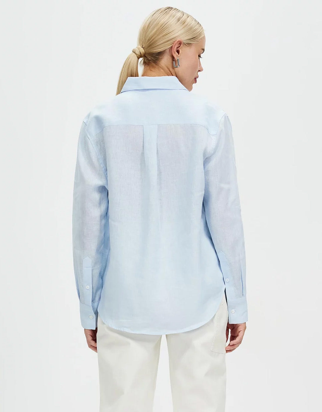 White by FTL Katie Linen Shirt (Powder Blue)