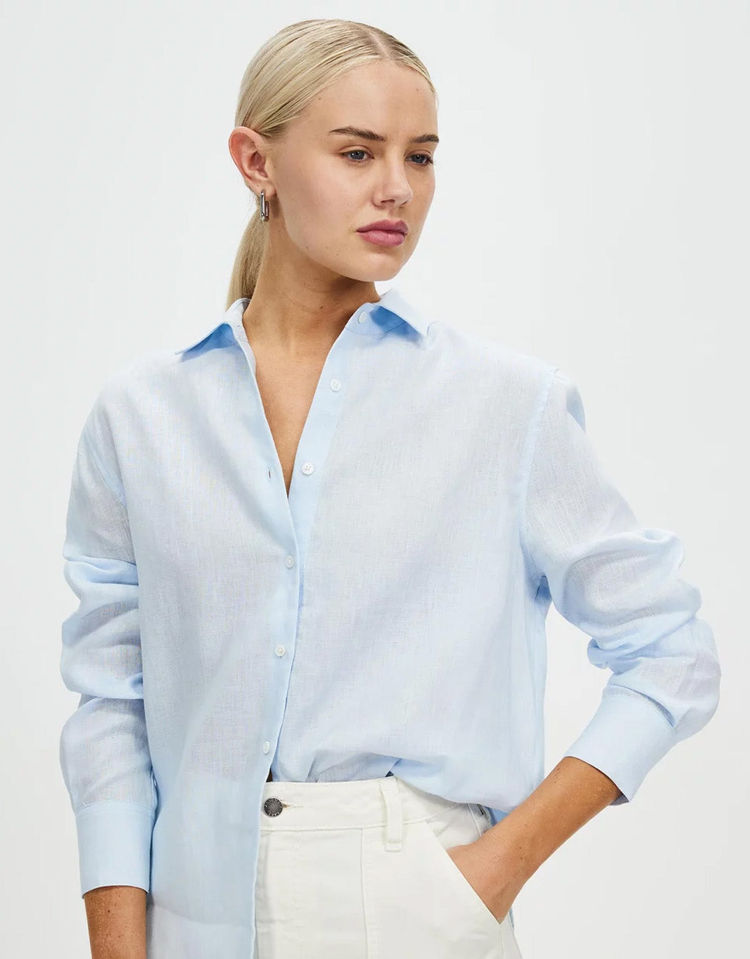White by FTL Katie Linen Shirt (Powder Blue)