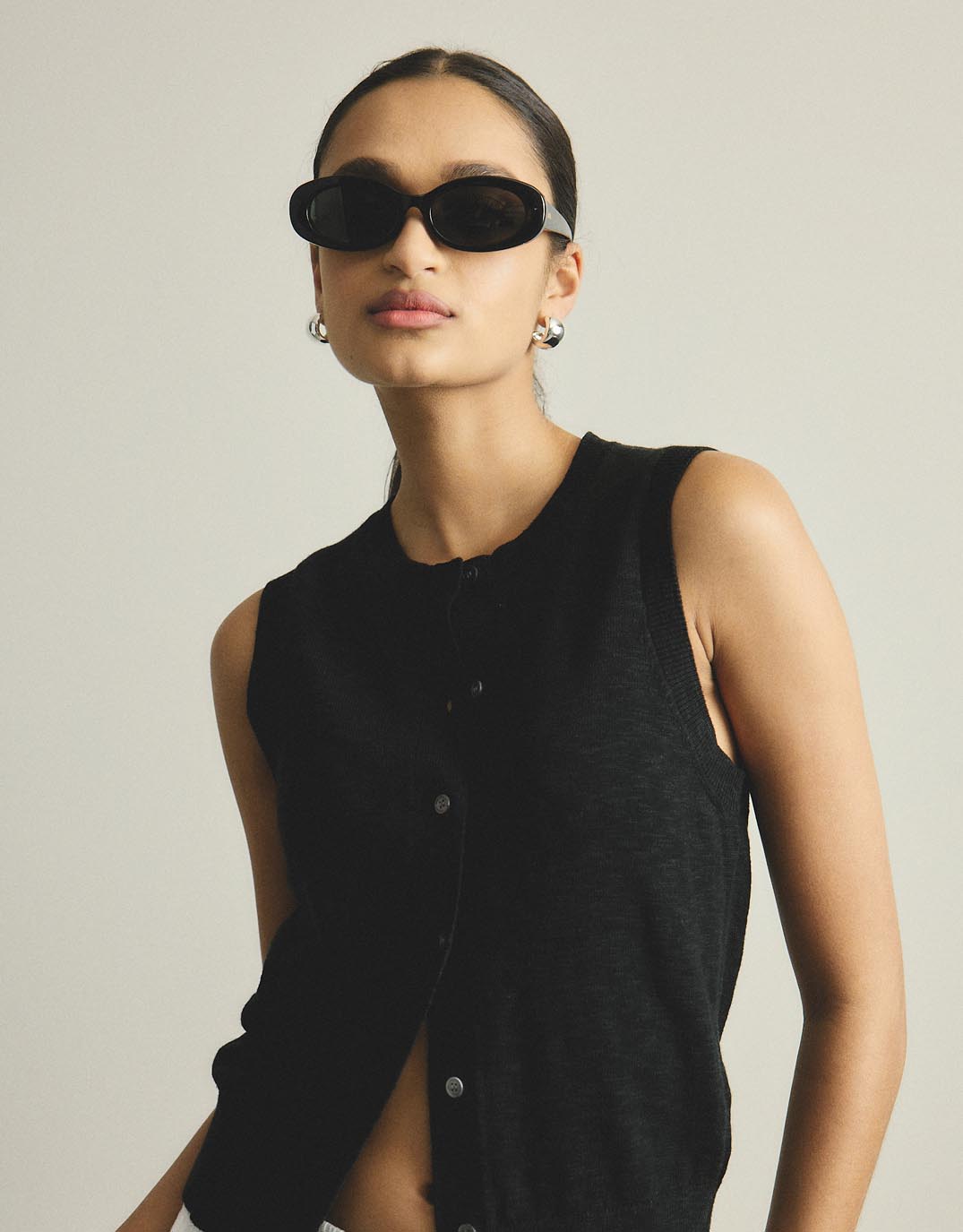 White by FTL Kyra Button Tank (Black)