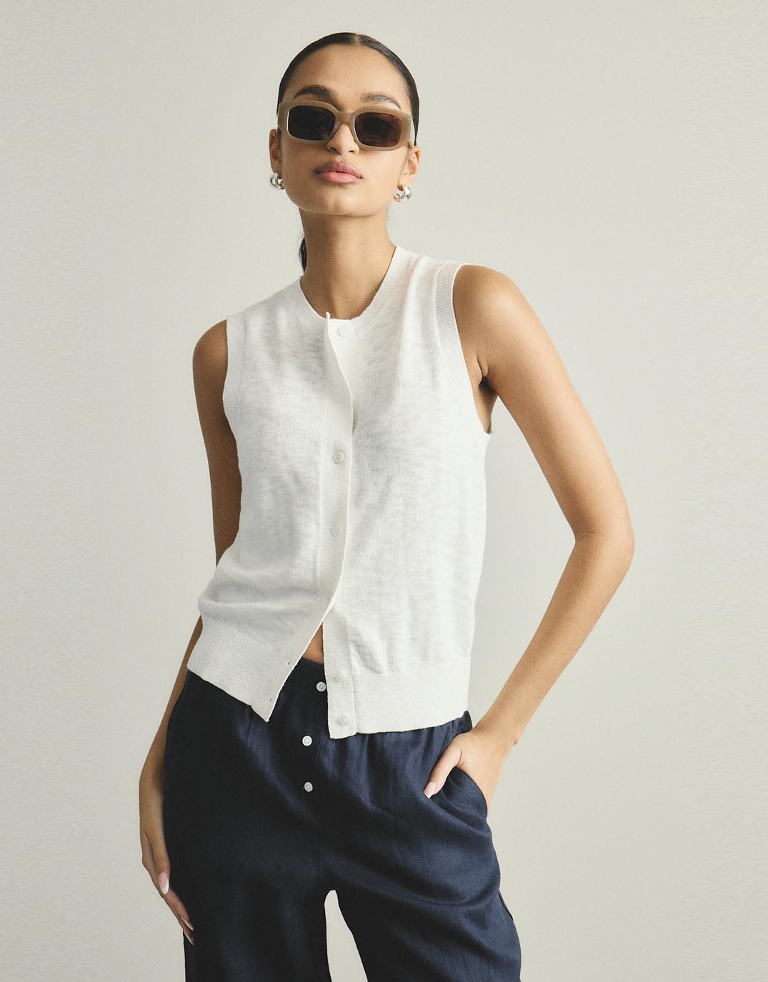 by FTL Kyra Button Tank White (White)
