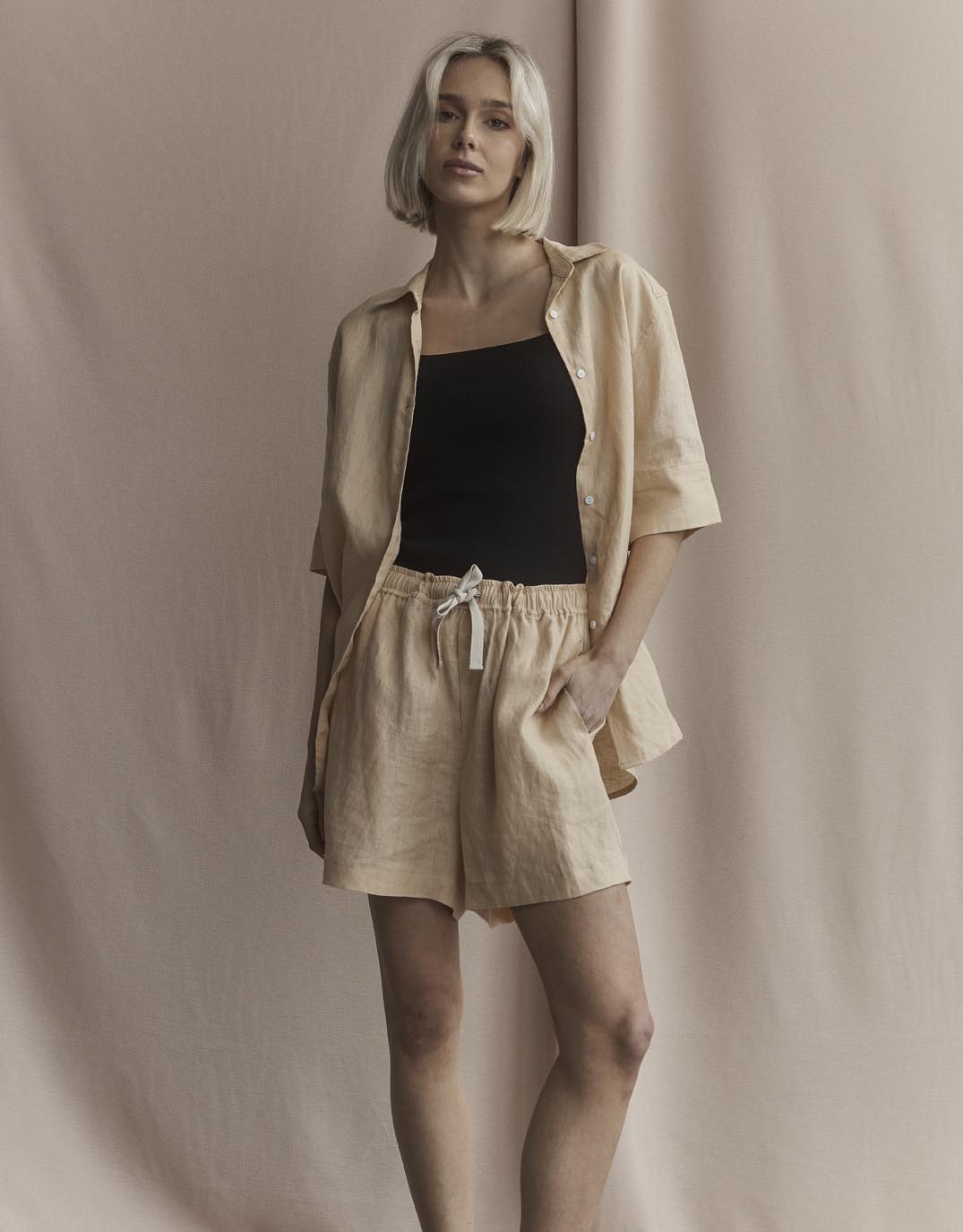 White by FTL Nora Linen Shirt (Sand)