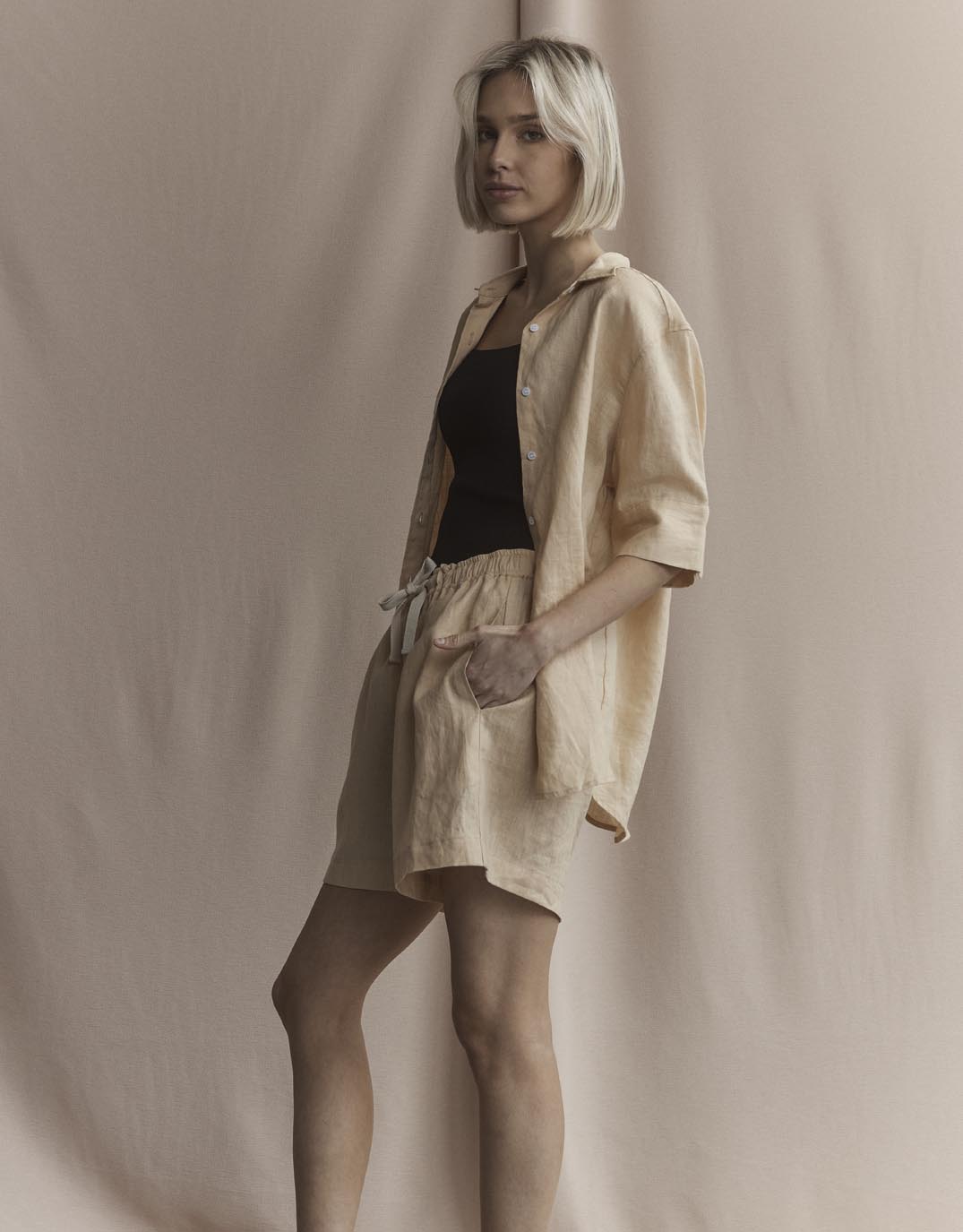 White by FTL Nora Linen Shirt (Sand)