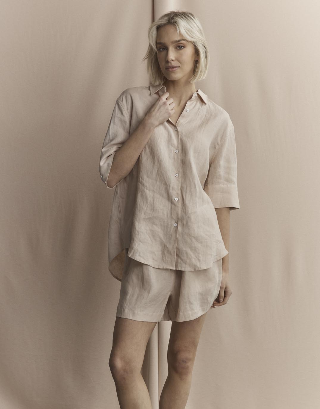 White by FTL Nora Linen Shirt (Sand)