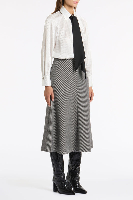 Carla Zampatti Jacquard Spot Contrast Scarf Top (White)