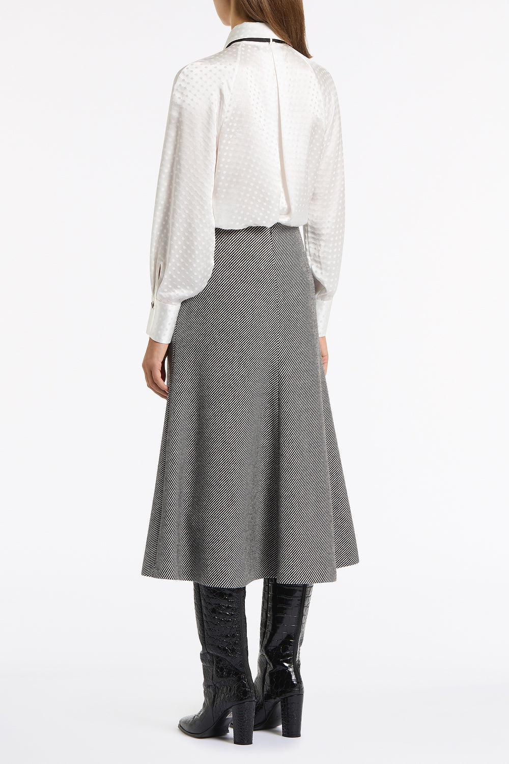 Carla Zampatti Jacquard Spot Contrast Scarf Top (White)