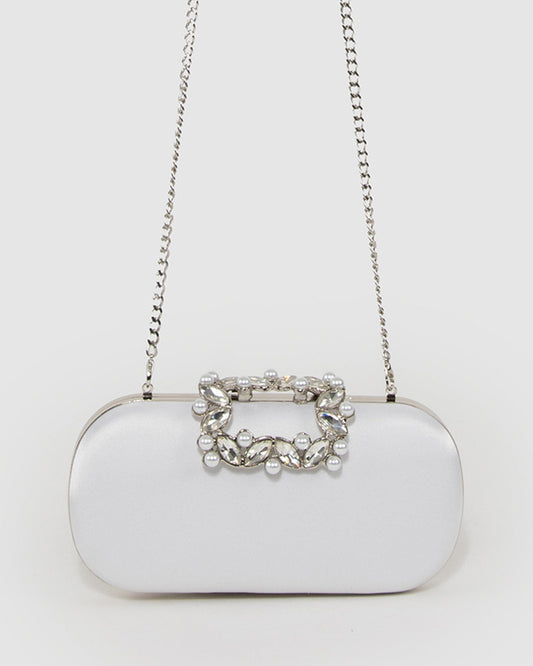 Colette Keeley Crystal Clasp Clutch Bag (White)