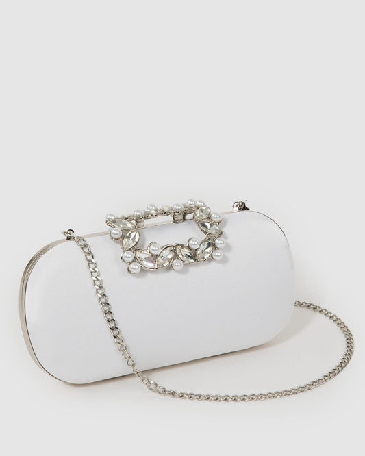 Image of Clutch Bags. Productname: Colette White Keeley Crystal Clasp Clutch Bag in White colour by brand - Colette