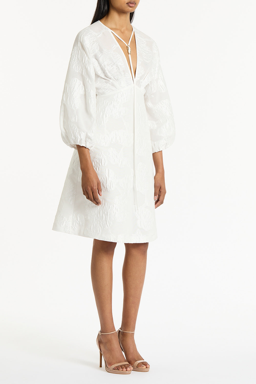 Carla Zampatti Mesh Jacquard Midi Dress (White)