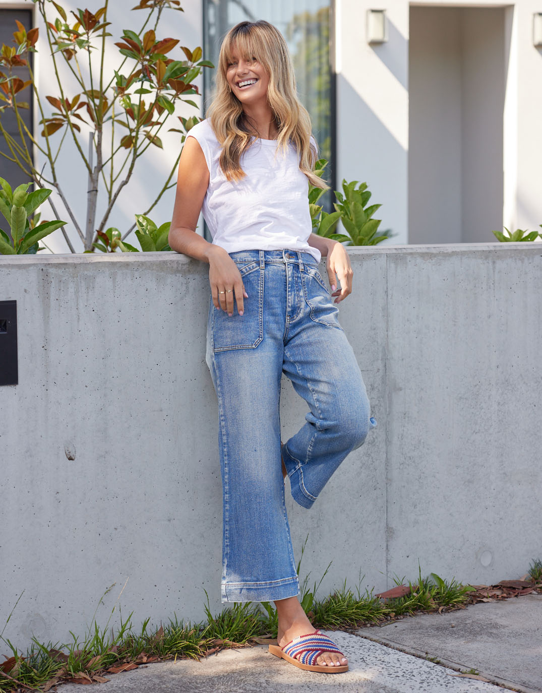 Image of Jeans. Product name - Catalina Cropped Wide Leg Jeans Mid Wash in Mid Wash colour by brand - White & Co.