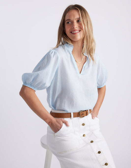 White & Co. Camden Ruffle Blouse (Ice Blue)