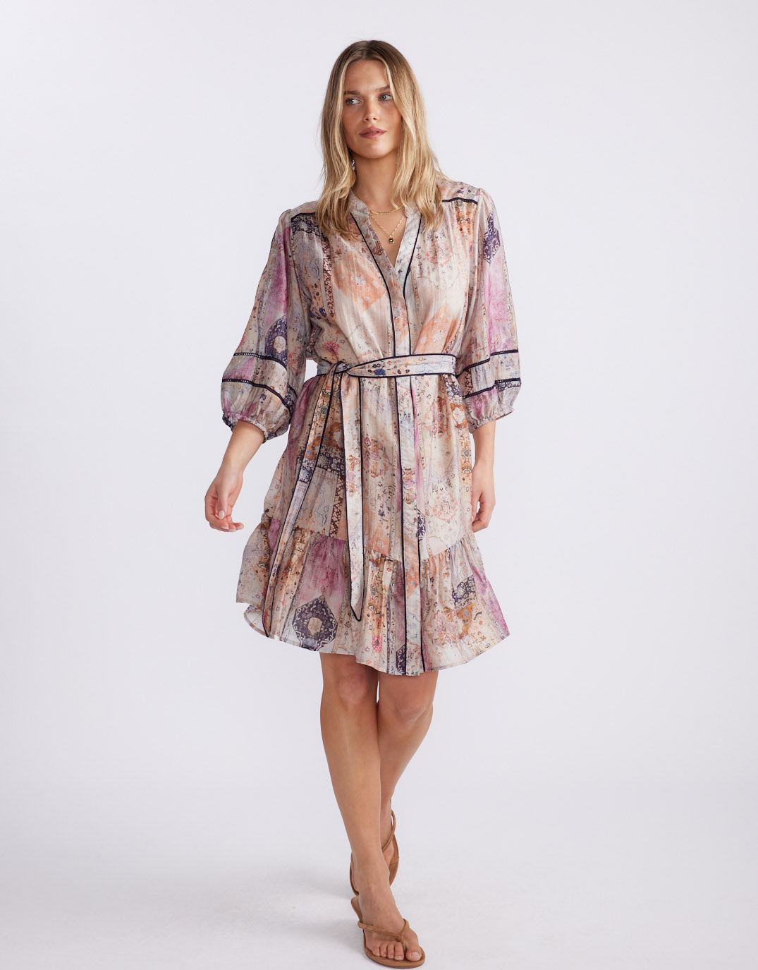 Image of Dresses. Product name - The Marrakesh 3/4 Sleeve Dress Mosaic in Mosaic colour by brand - White & Co.