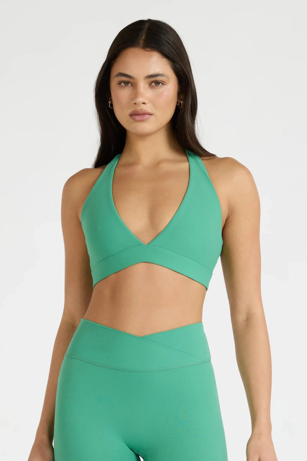 Image of Activewear. Product name - ALLFENIX CloudCore Deep V-Neck Sports Bra in Matcha colour by brand - All Fenix