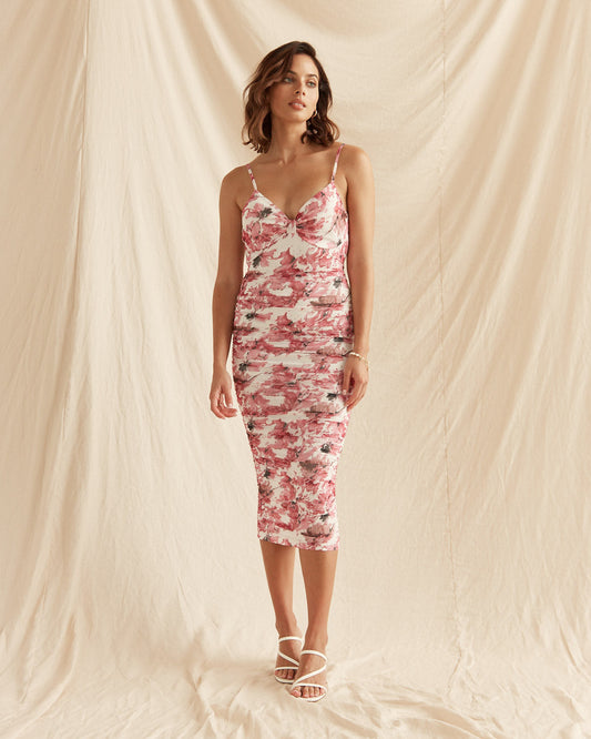 Image of Dresses. Productname: HEYCHIC Xitlali Floral Bodycon Midi Dress in Pink colour by brand - HEYCHIC