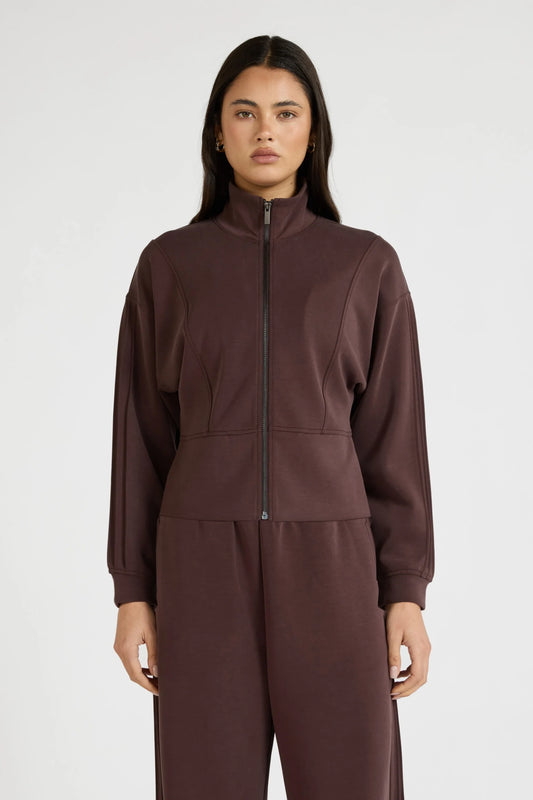 Image of Coats & Jackets. Product name - Soft Luxury Panel Full Zip Jacket in Espresso colour by brand - All Fenix