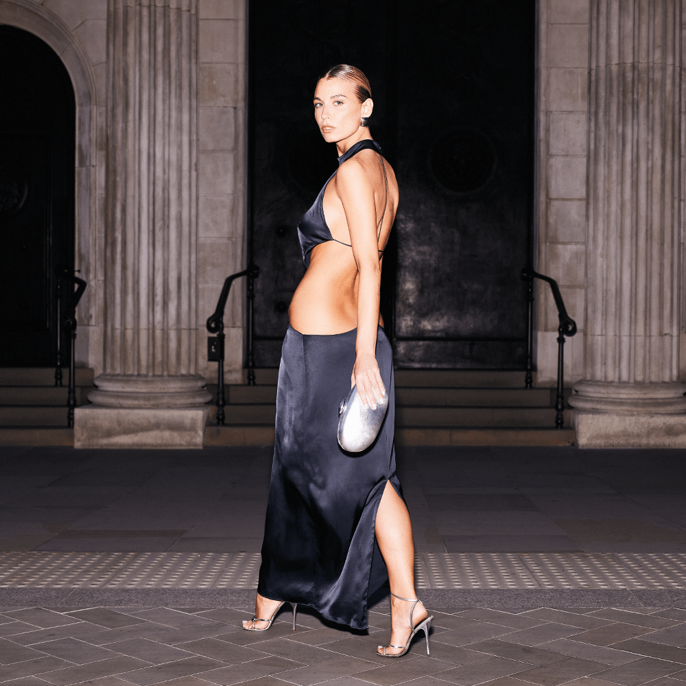 Image of Bags. Product name - YUZU Oval Clutch in Silver colour by brand - Olga Berg