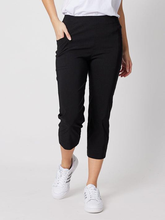 Image of a model wearing Pants. Product name - Zara Stretch Pant Black in Black colour by brand - Threadz